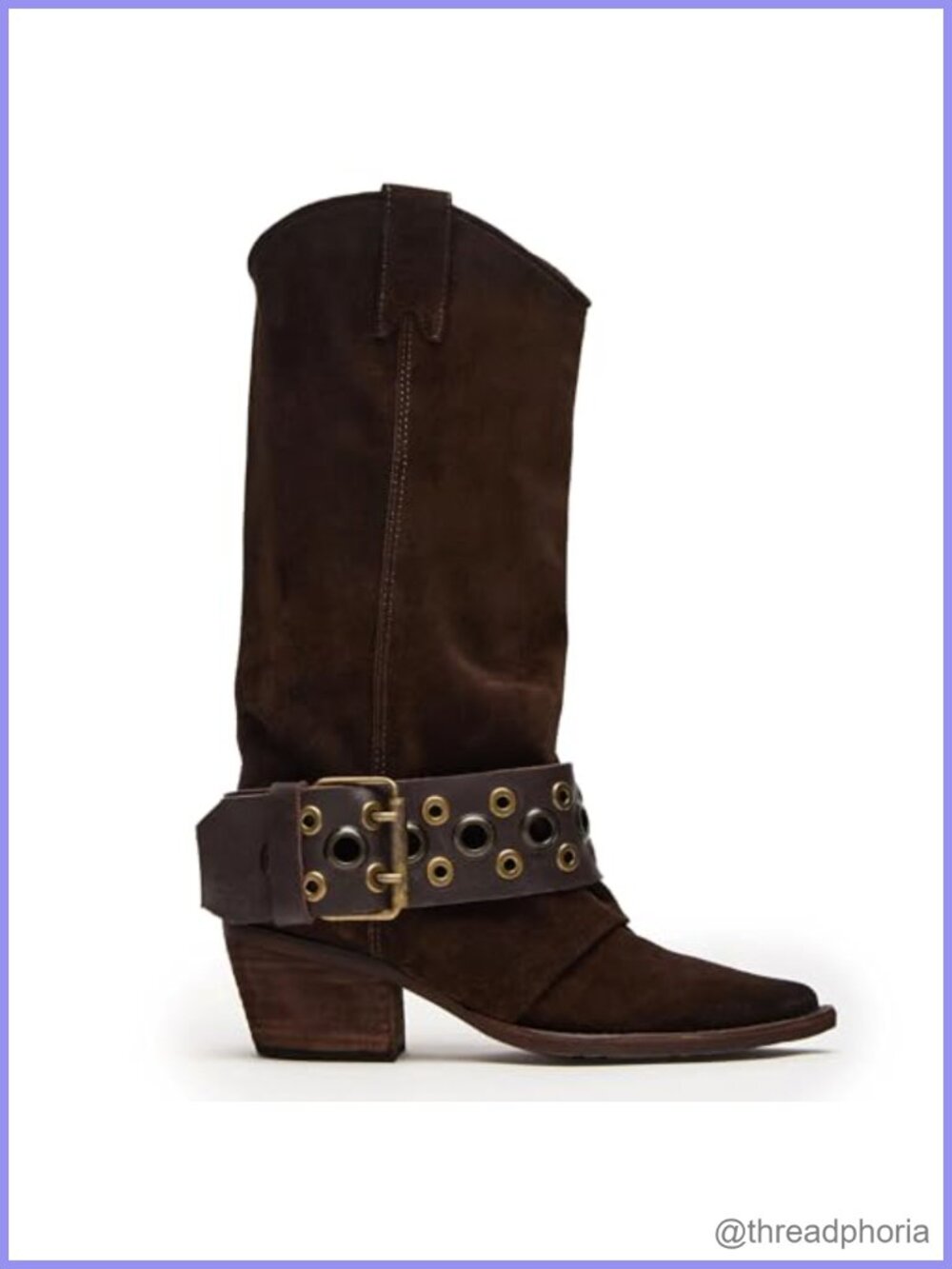Suede Cowboy Boots Pointed Toe Chunky Heel Mid Calf Women Western